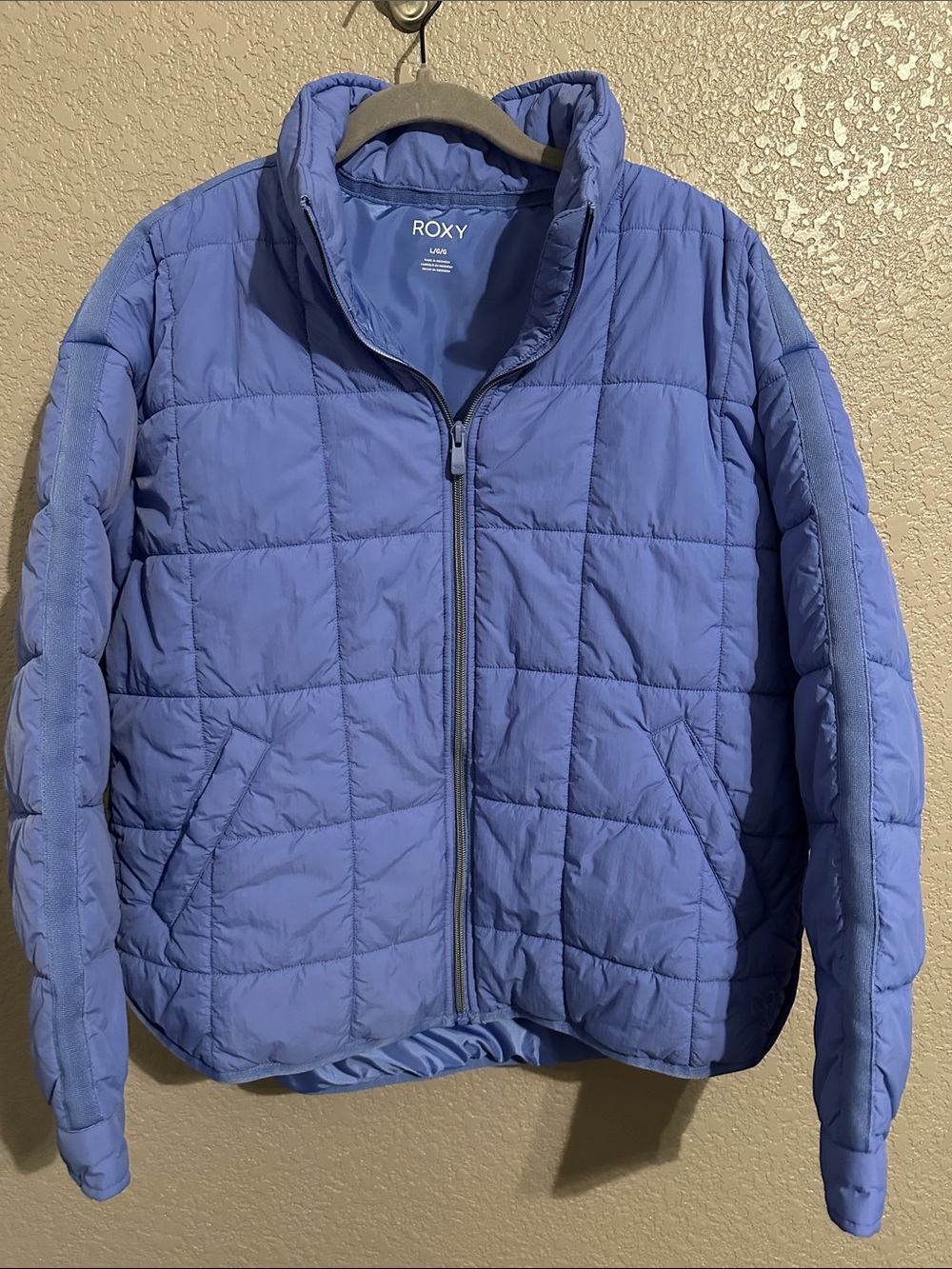 Roxy Quilted Puffer Jacket in Periwinkle Blue
